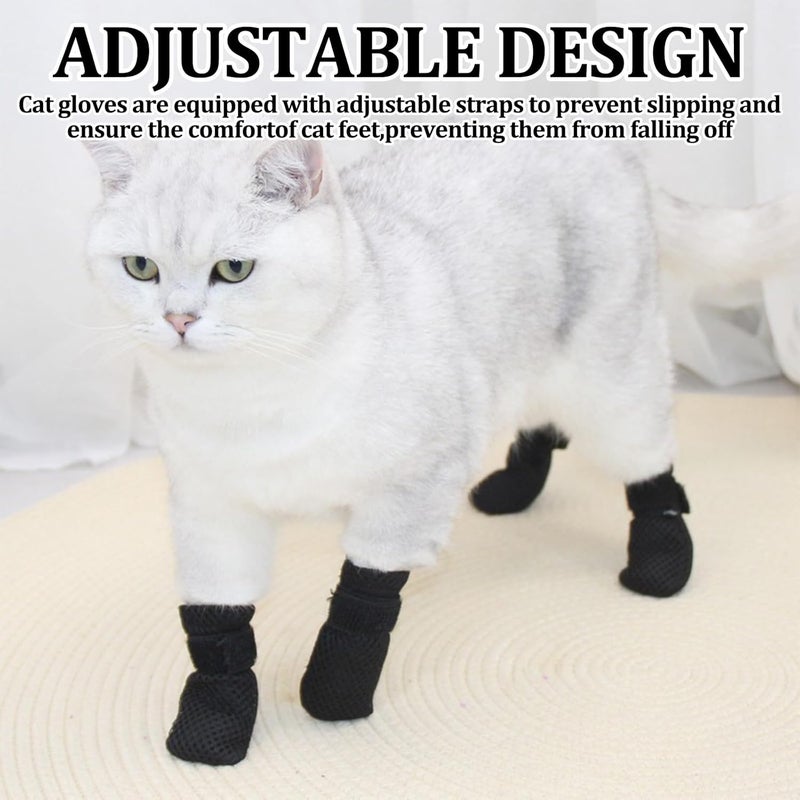 panthra 4 PCS Cat Booties, Cat Mittens to Prevent Scratching, Mesh Breathable Shoes are Adjustable, Suitable for Bathing, Feeding and Trimming Nails (S, Black) - Image 4
